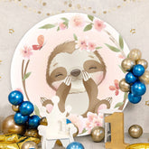 Aperturee - Cute Animals Round Pink Floral Baby Shower Backdrop